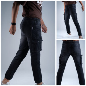 Denim Cargo Joggers-Black