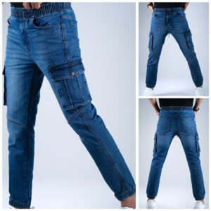 Denim Cargo Joggers-Blue