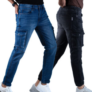 2pc Combo Denim Cargo Joggers (Black, Blue)